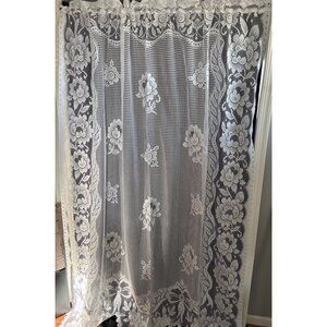 Floral Lace Curtain Panel 60" W x 83" L White Polyester Machine Washable